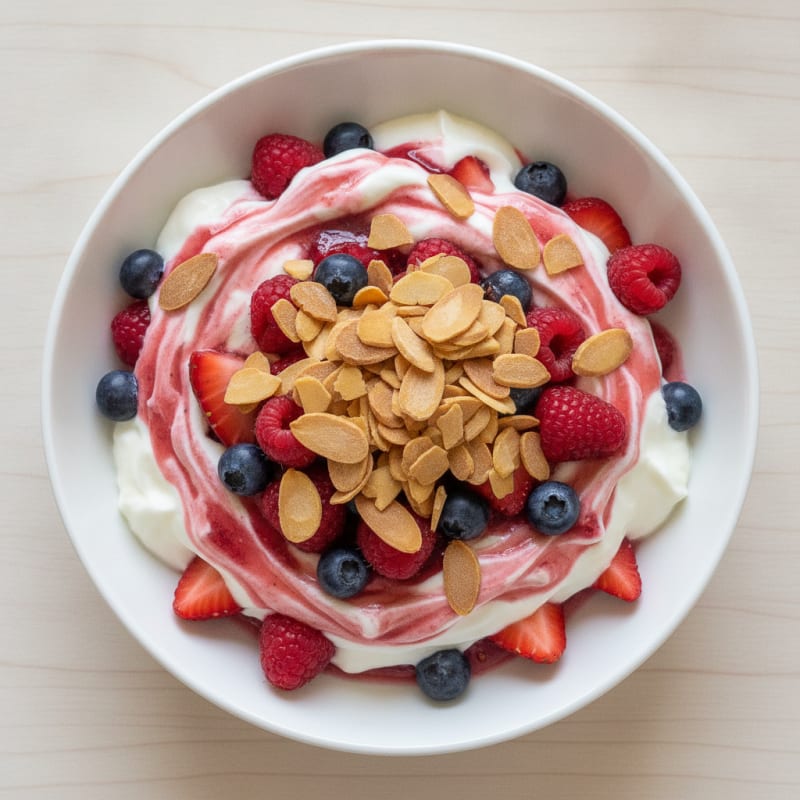 Greek Yogurt Protein Parfait with Mixed Berries and Almonds