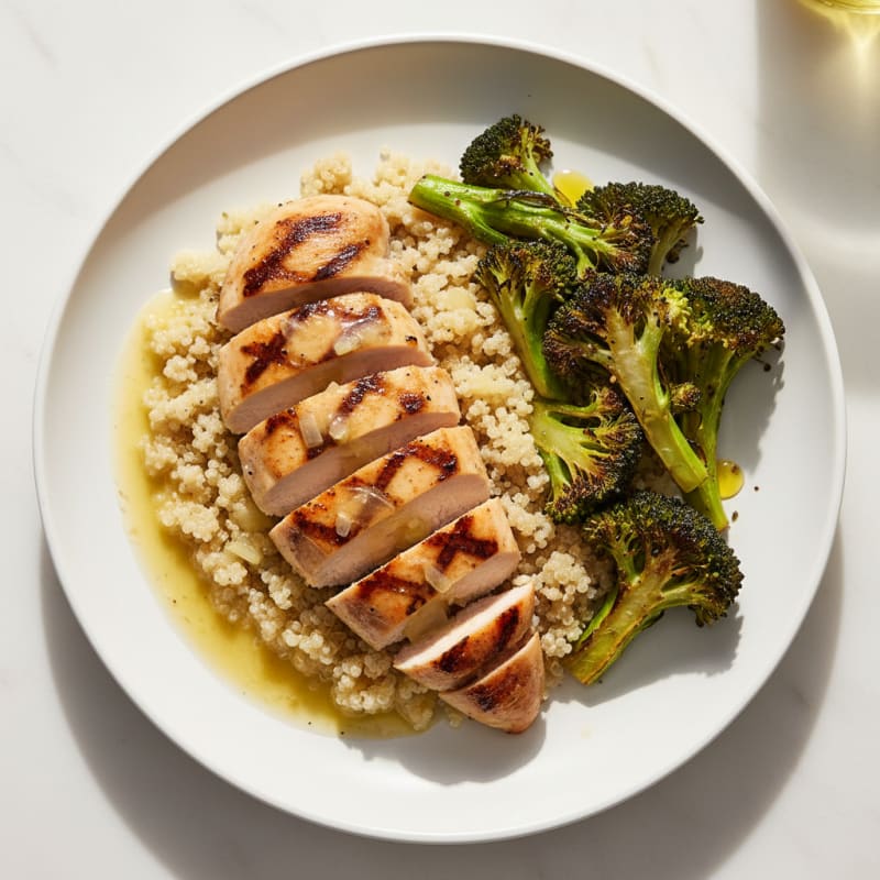 Grilled Chicken Breast with Quinoa and Roasted Broccoli