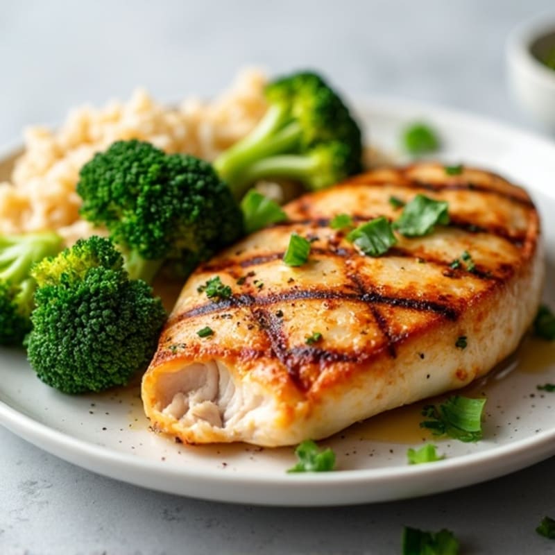 Grilled Chicken Breast with Roasted Broccoli and Jasmine Rice
