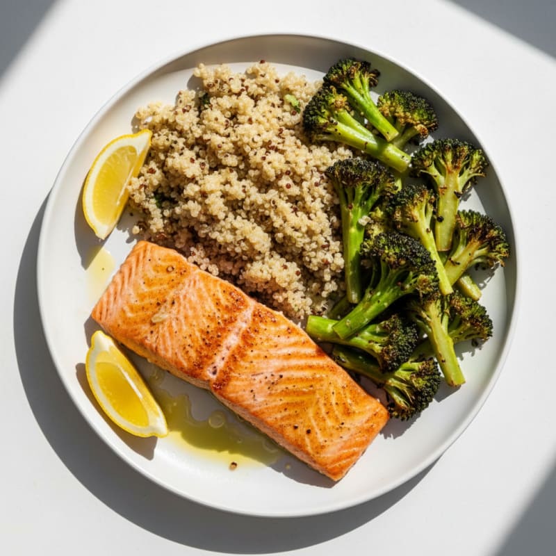 Seared Salmon with Roasted Broccoli and Quinoa