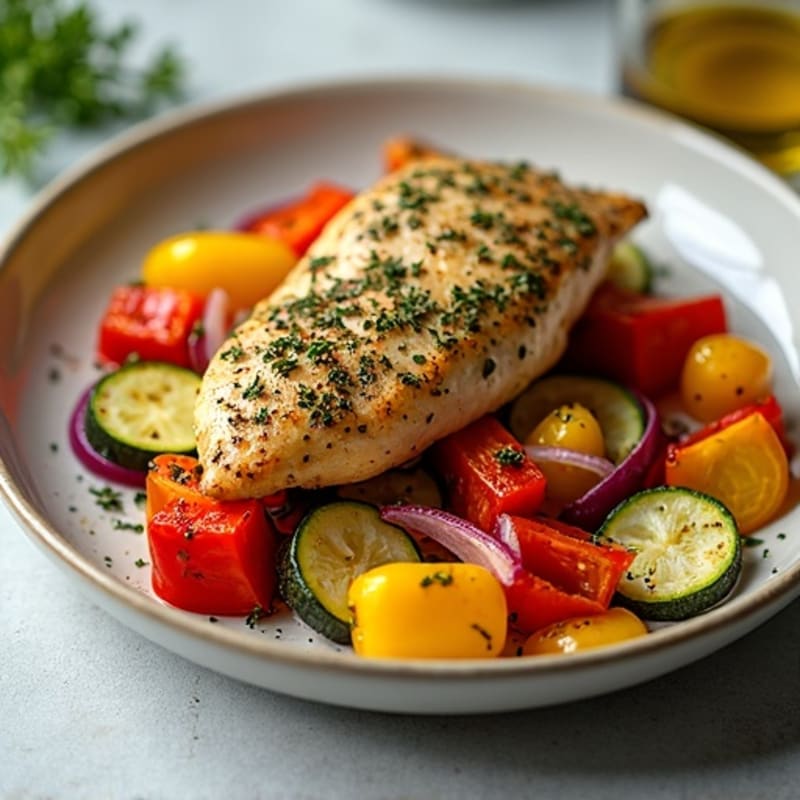 Herb-Crusted Sheet Pan Chicken with Roasted Rainbow Vegetables
