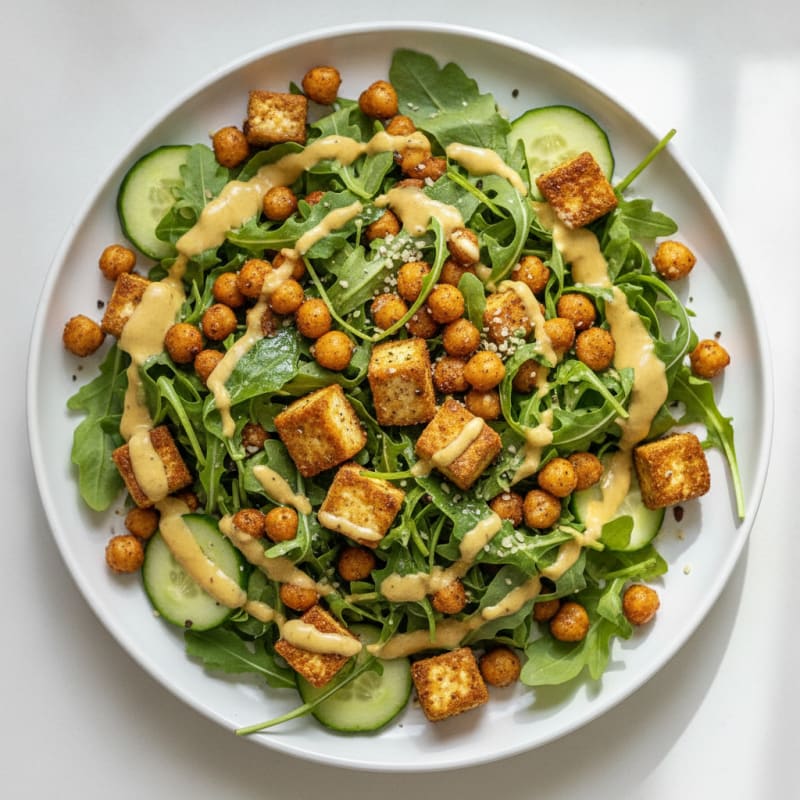Arugula Salad with Roasted Chickpeas and Lemon-Tahini Dressing