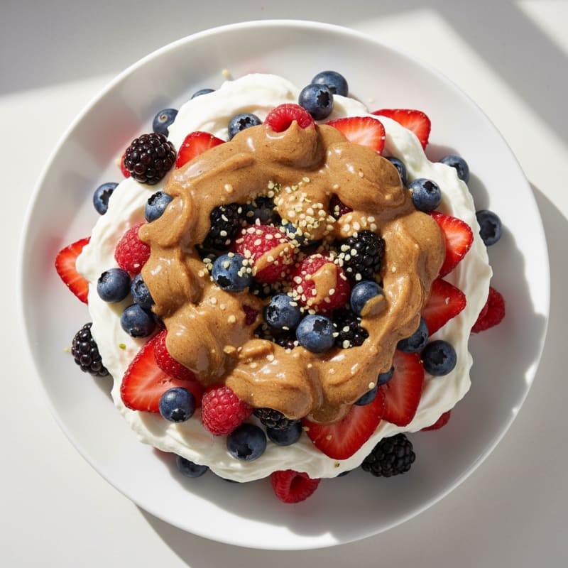Silky Greek Yogurt Protein Parfait with Mixed Berries and Almond Butter