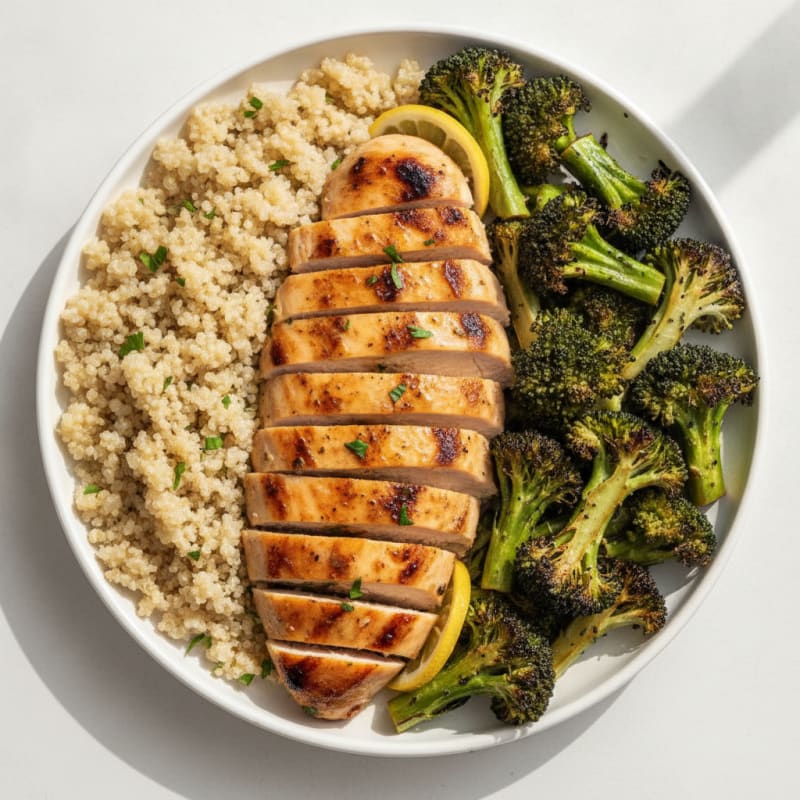 Grilled Chicken Breast with Quinoa and Roasted Broccoli