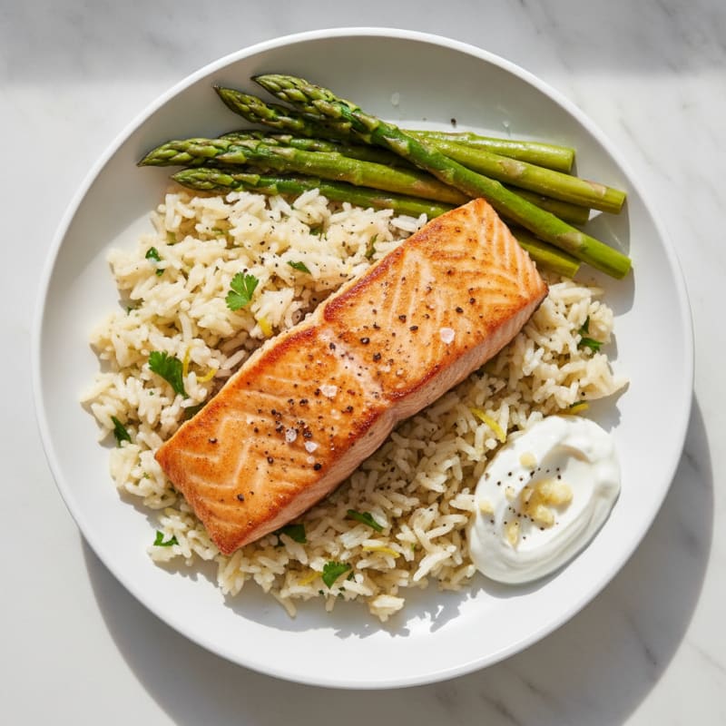 Pan-Seared Salmon with Lemon-Herb Rice