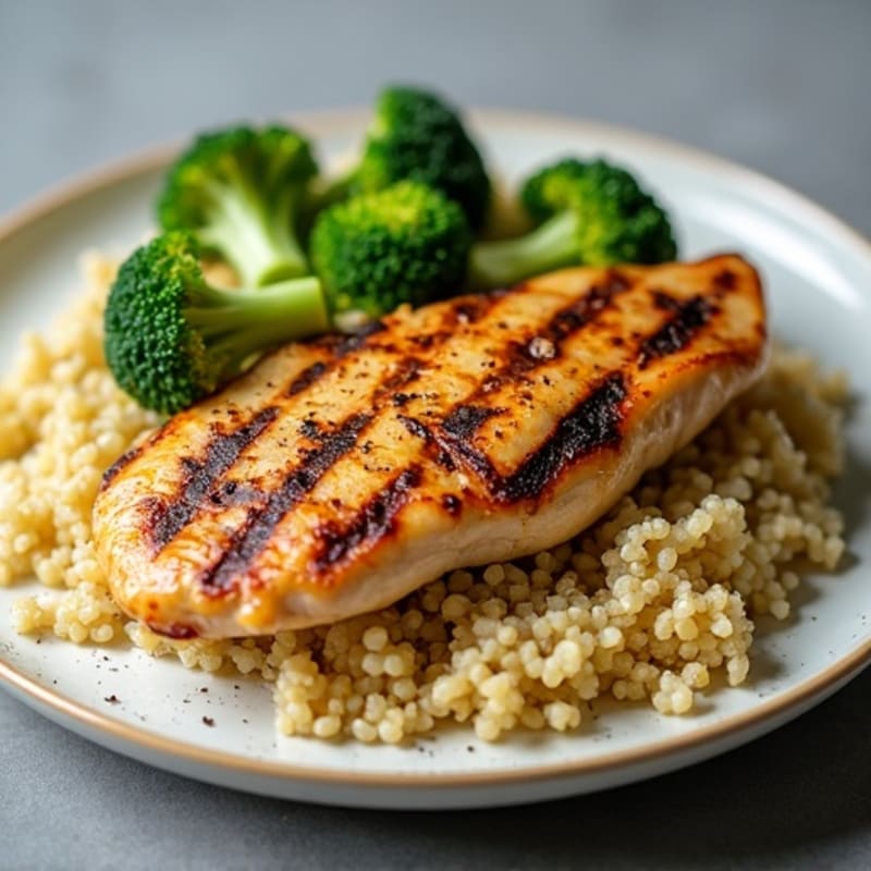 Grilled Chicken Breast with Quinoa and Roasted Broccoli