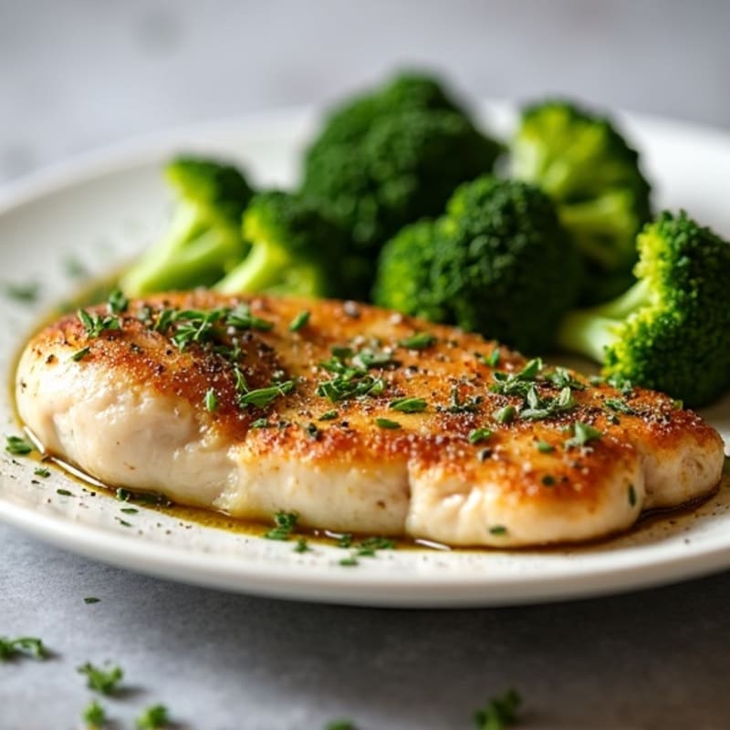 Herb-Crusted Pan Seared Chicken with Roasted Broccoli