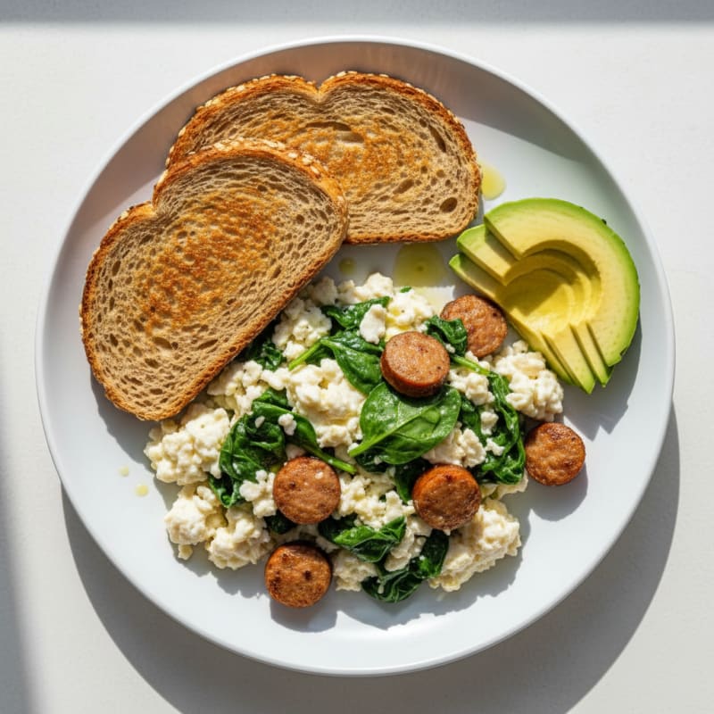 Egg White and Spinach Scramble with Turkey Sausage