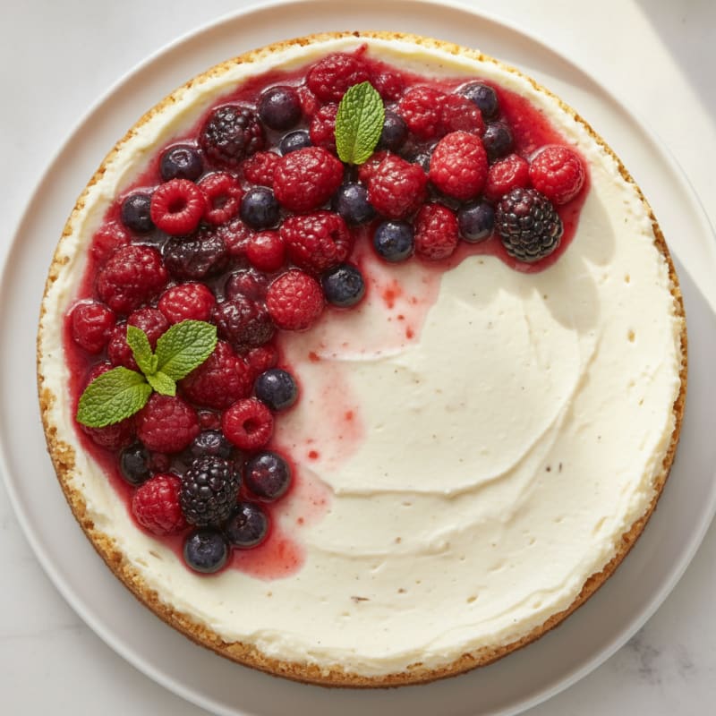 Greek Yogurt Protein Cheesecake with Mixed Berries