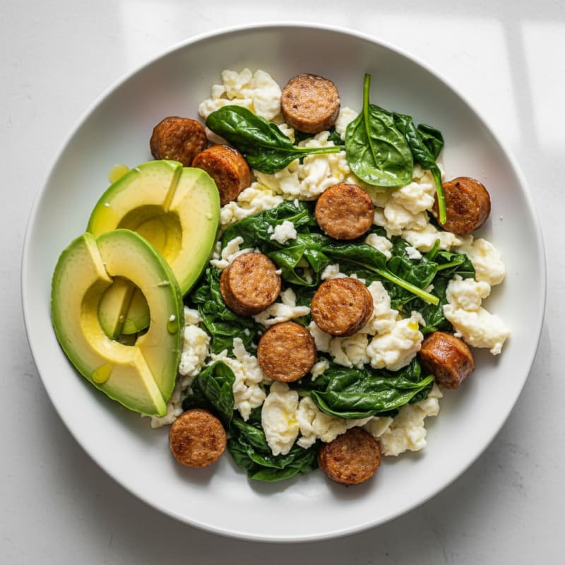 Scrambled Egg Whites with Spinach and Turkey Sausage