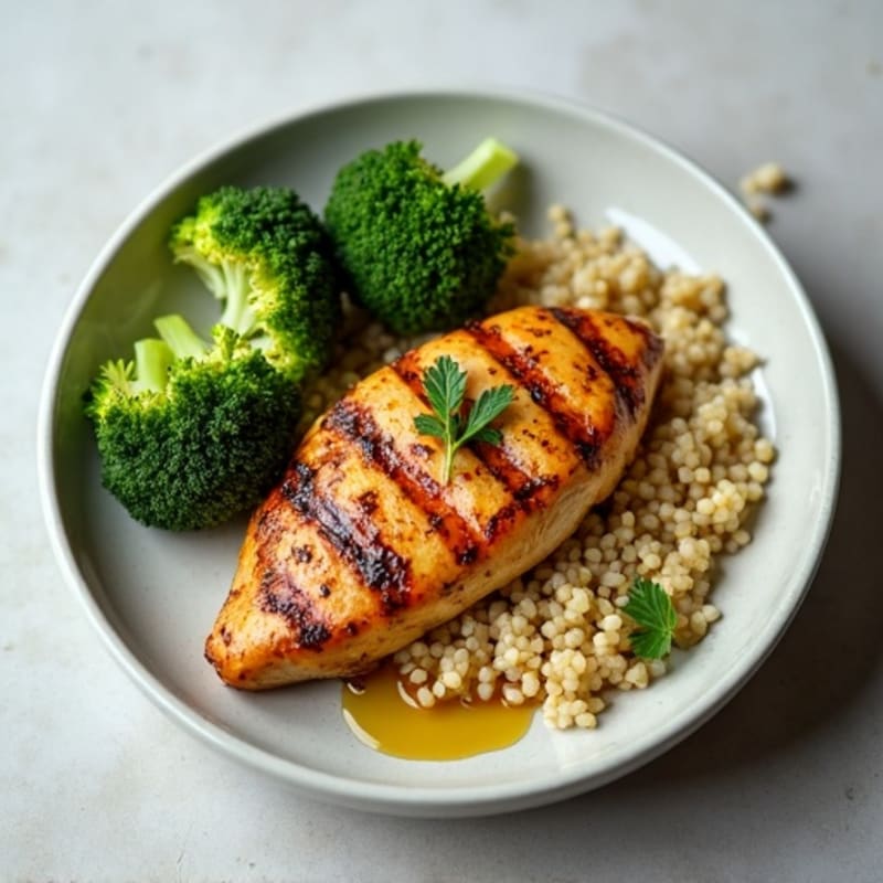 Grilled Chicken Breast with Roasted Broccoli and Quinoa