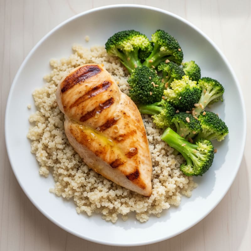Seared Chicken Breast with Steamed Broccoli and Quinoa