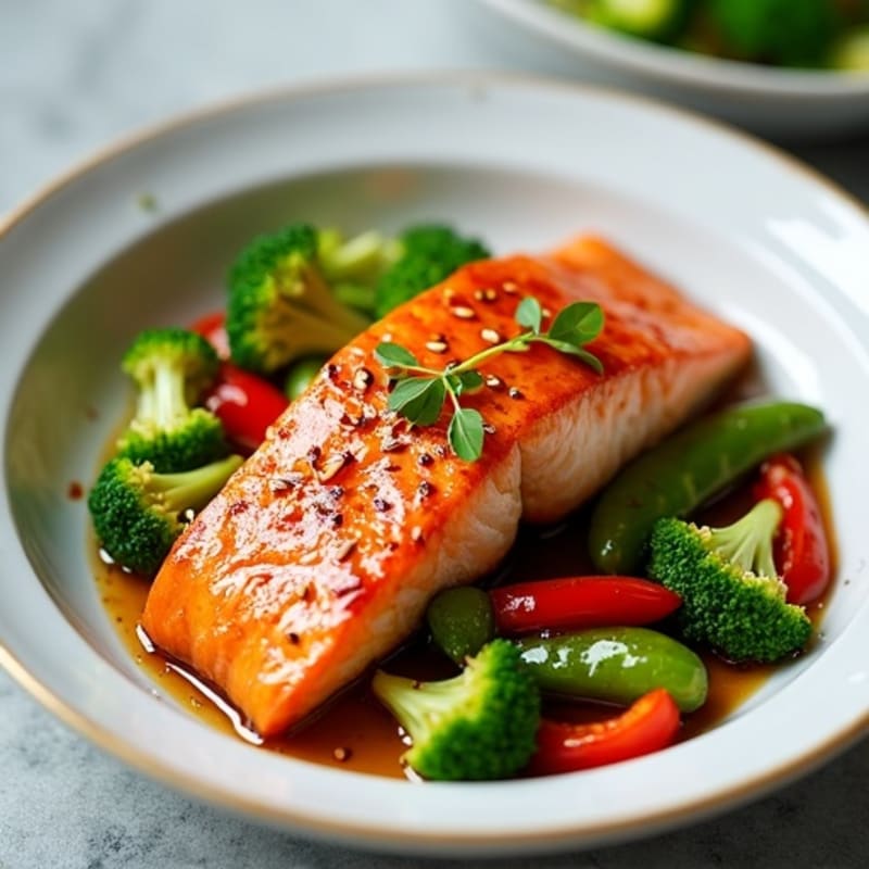 Honey-Ginger Glazed Salmon with Sesame Vegetables