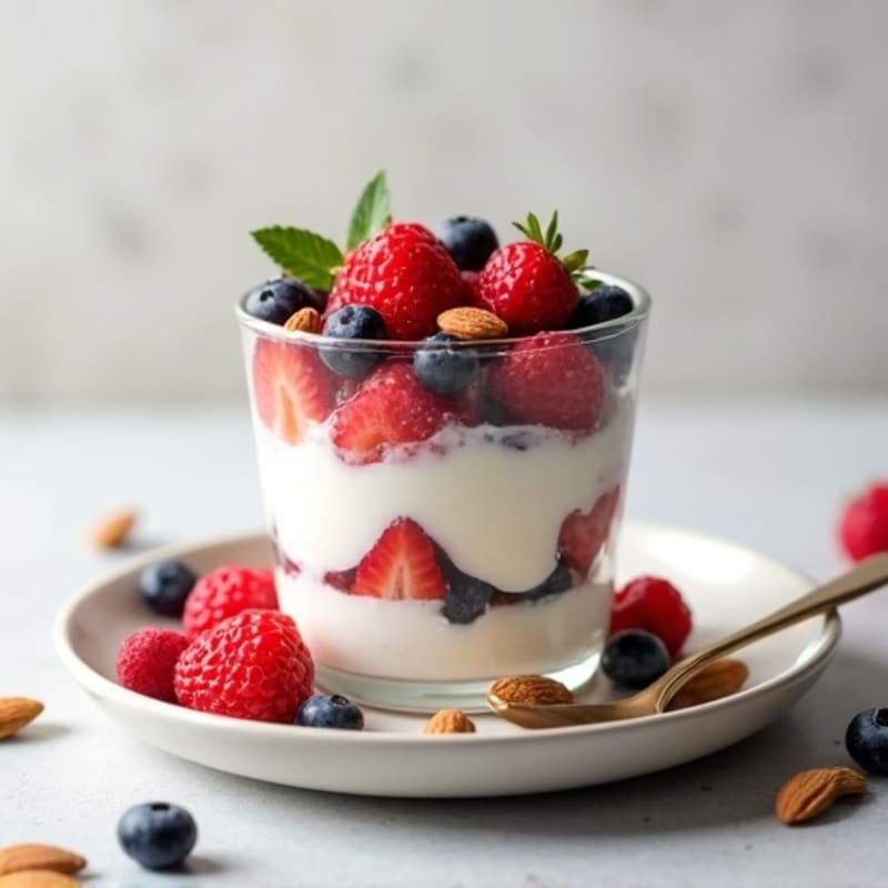 Greek Yogurt Protein Parfait with Mixed Berries and Almonds