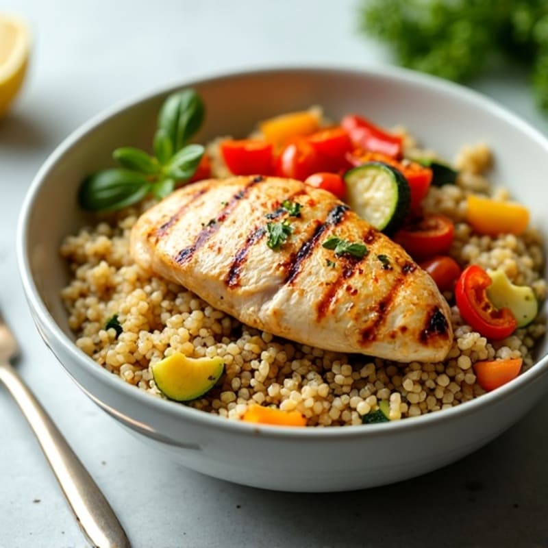 Grilled Chicken and Quinoa Bowl with Roasted Vegetables