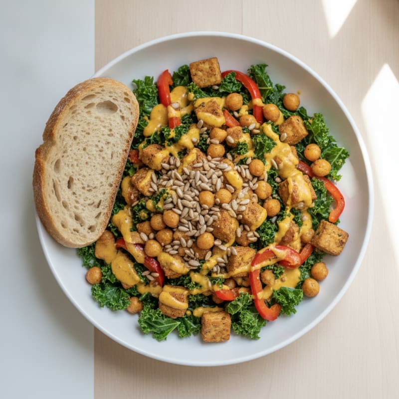 Crunchy Roasted Chickpea and Vegetable Power Bowl with Sunflower Seeds