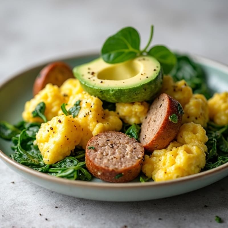 Egg White and Turkey Sausage Scramble with Spinach