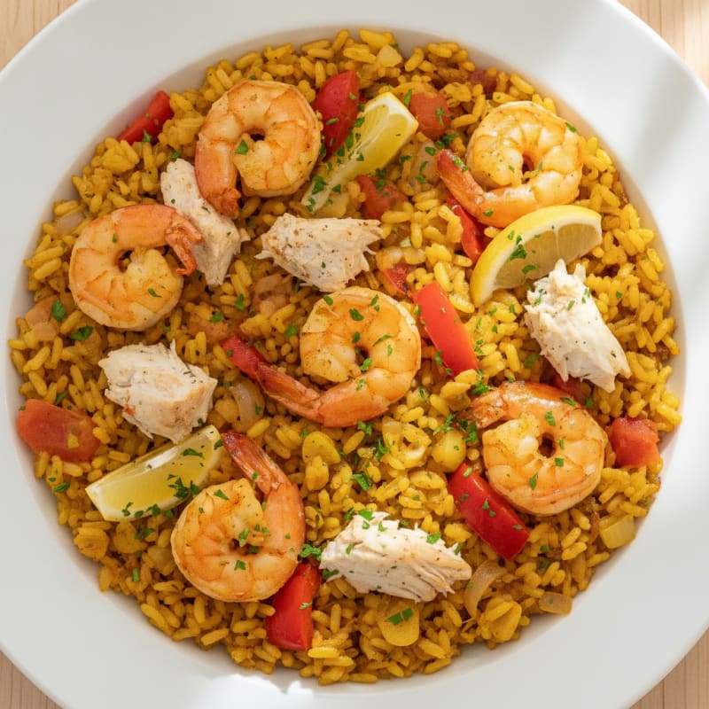 Seafood Medley Paella with Saffron Rice