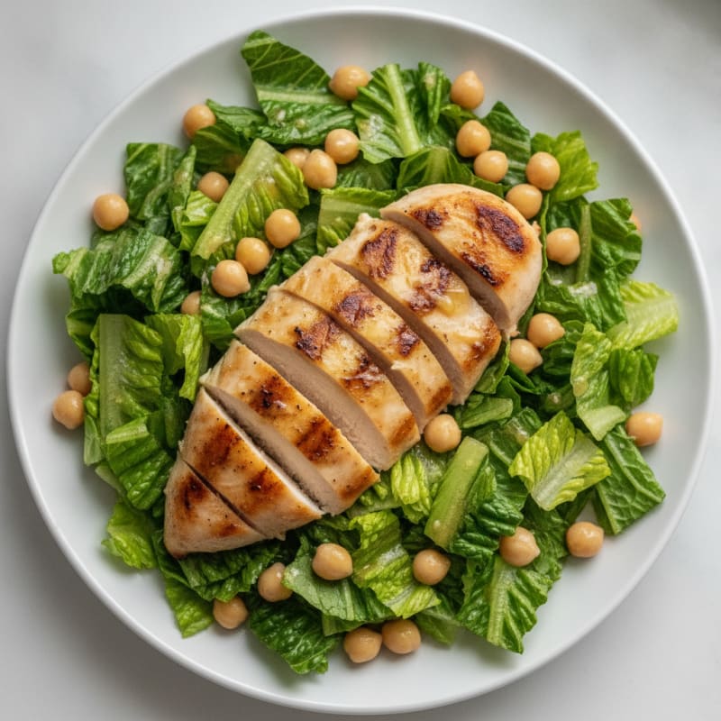 Grilled Chicken Breast with Crisp Romaine and Chickpeas