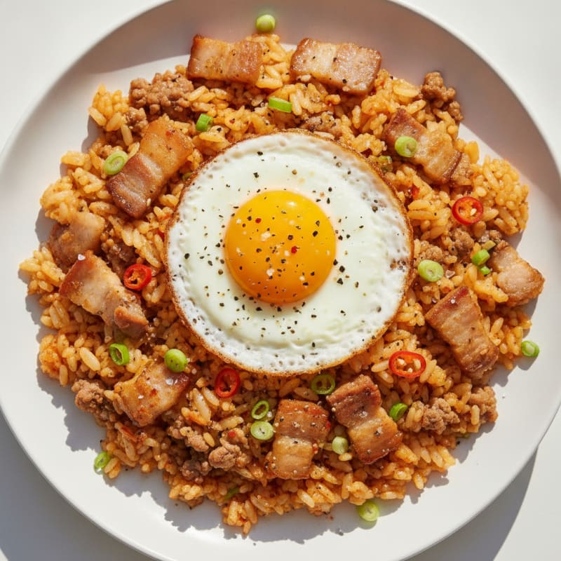 Kimchi Fried Rice with Pork Belly