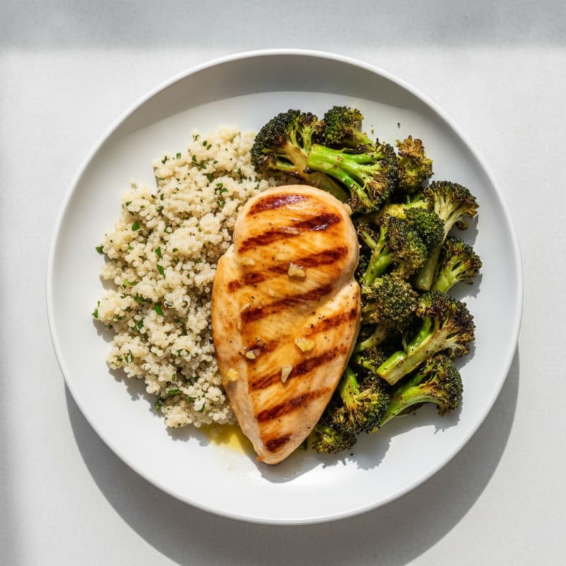 Grilled Chicken Breast with Quinoa and Roasted Broccoli