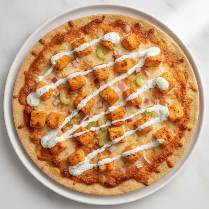 Buffalo Chicken Pizza with Ranch Drizzle