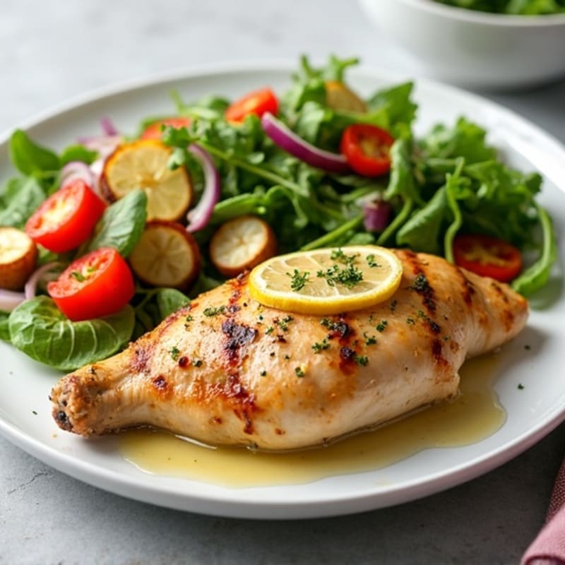 Lemon Herb Roasted Chicken with Fresh Greens and Roasted Vegetables