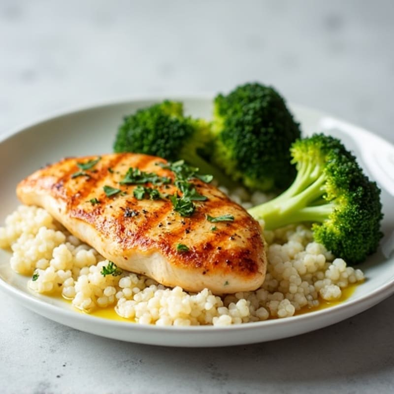 Grilled Chicken Breast with Roasted Broccoli and Cauliflower Rice