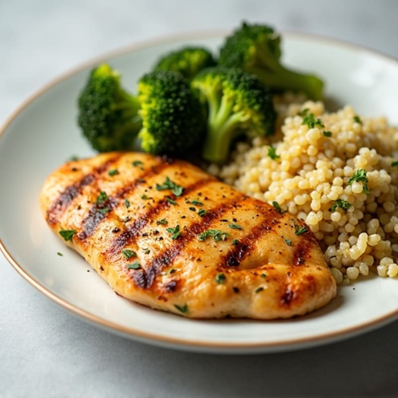 Grilled Lemon-Garlic Chicken Breast with Quinoa and Roasted Broccoli