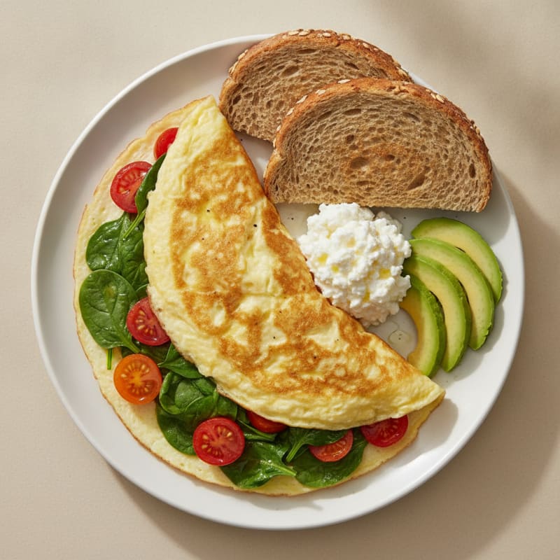 Egg White Spinach Omelette with Cottage Cheese and Cherry Tomatoes