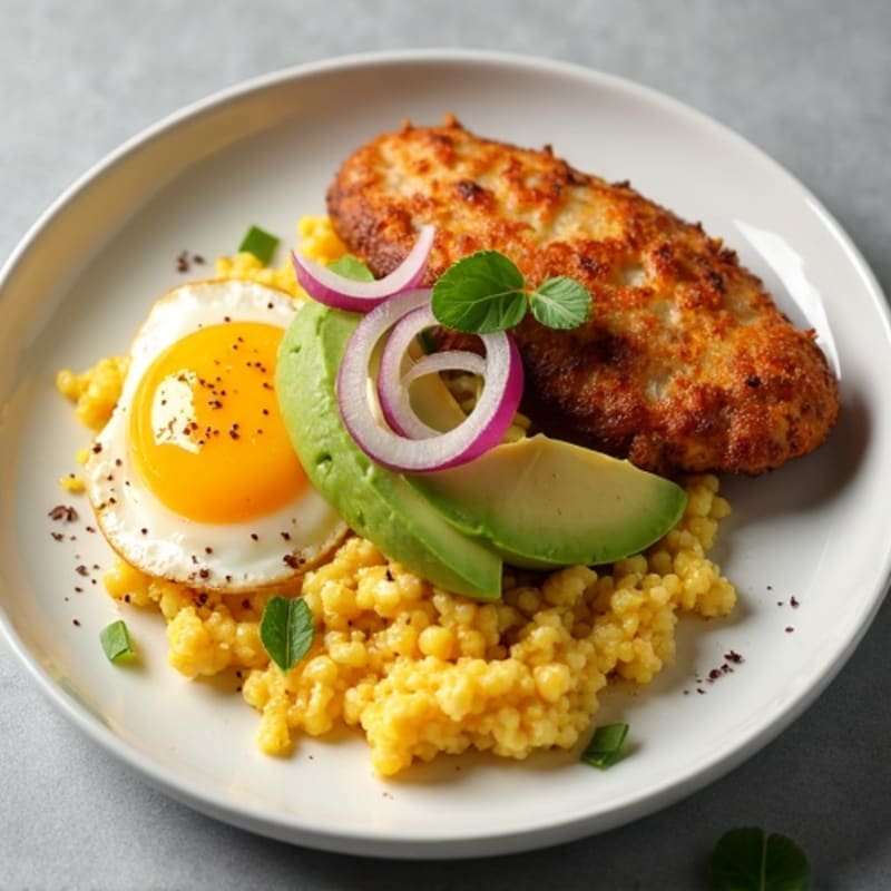Crispy Chicken and Avocado Egg Scramble