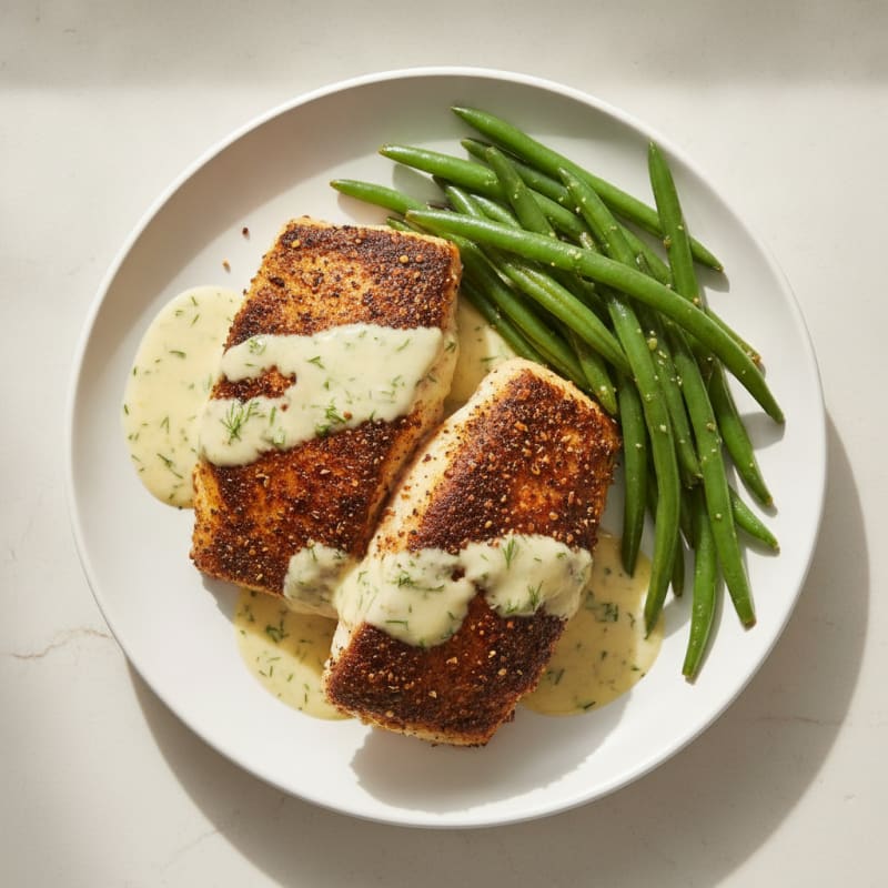Blackened Catfish with Lemon-Dill Sauce