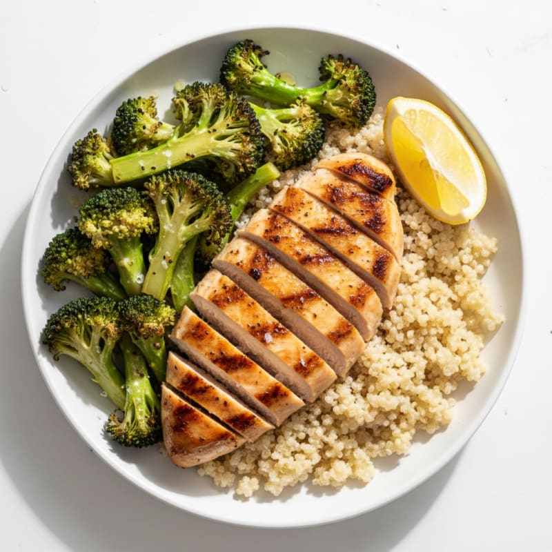 Grilled Chicken and Quinoa Bowl with Roasted Broccoli