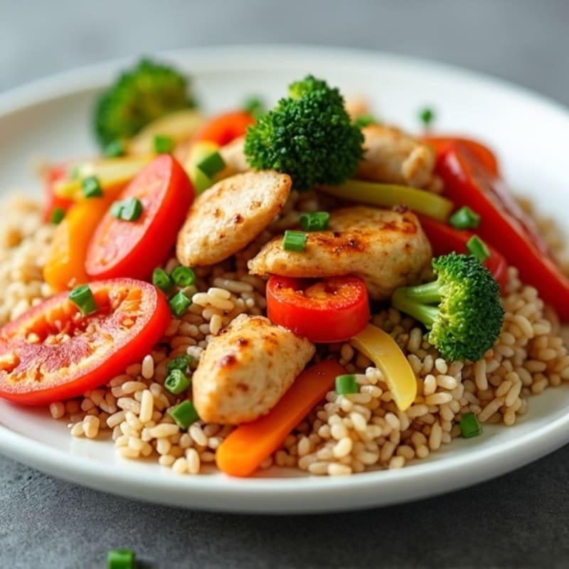 Chicken and Colorful Veggie Stir-Fried Brown Rice
