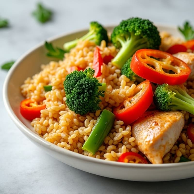 Chicken and Brown Rice Stir-Fry with Crispy Vegetables