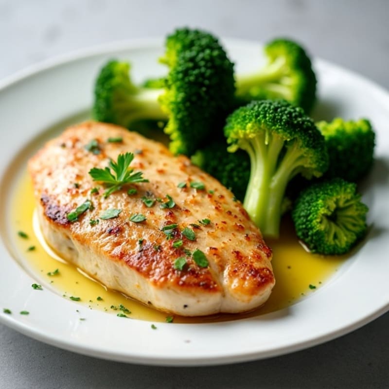 Lemon Garlic Chicken Breast with Steamed Broccoli
