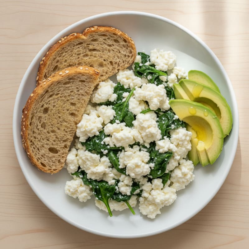 Egg White and Spinach Scramble with Cottage Cheese