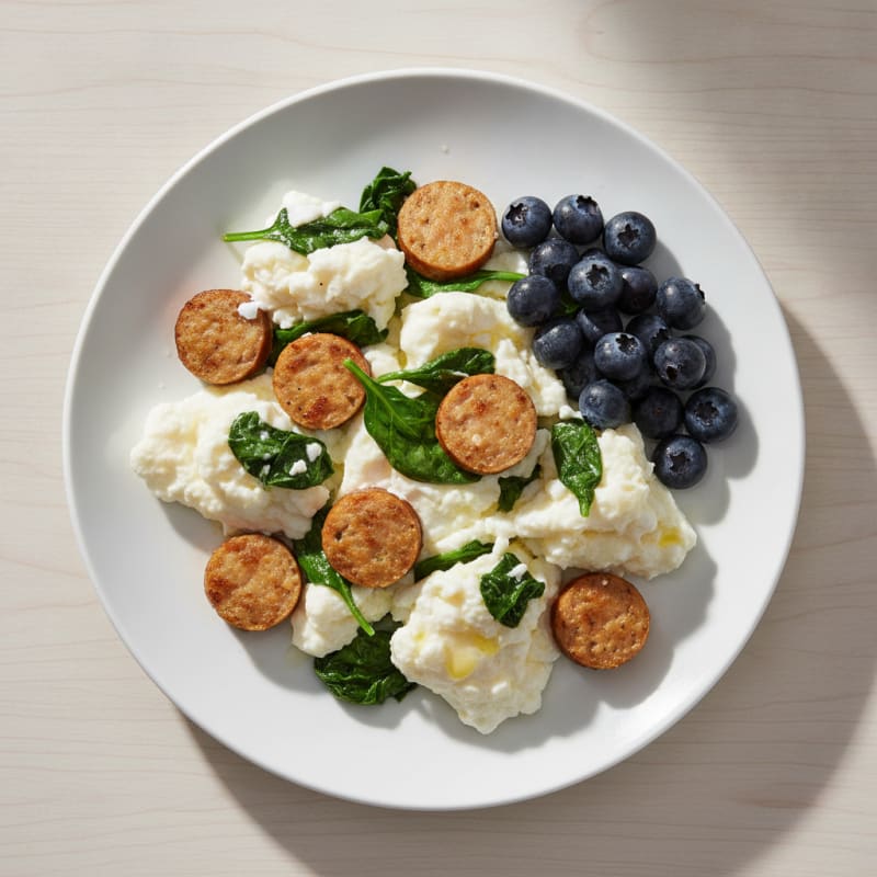 Egg White Scramble with Turkey Sausage and Spinach