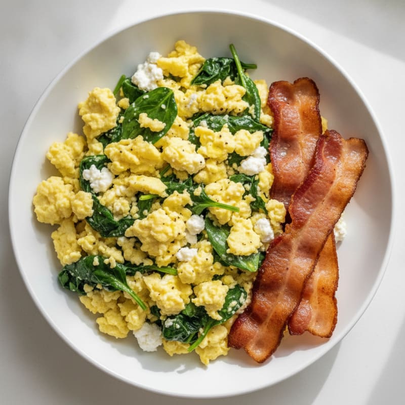 Cottage Cheese Scramble with Spinach and Turkey Bacon