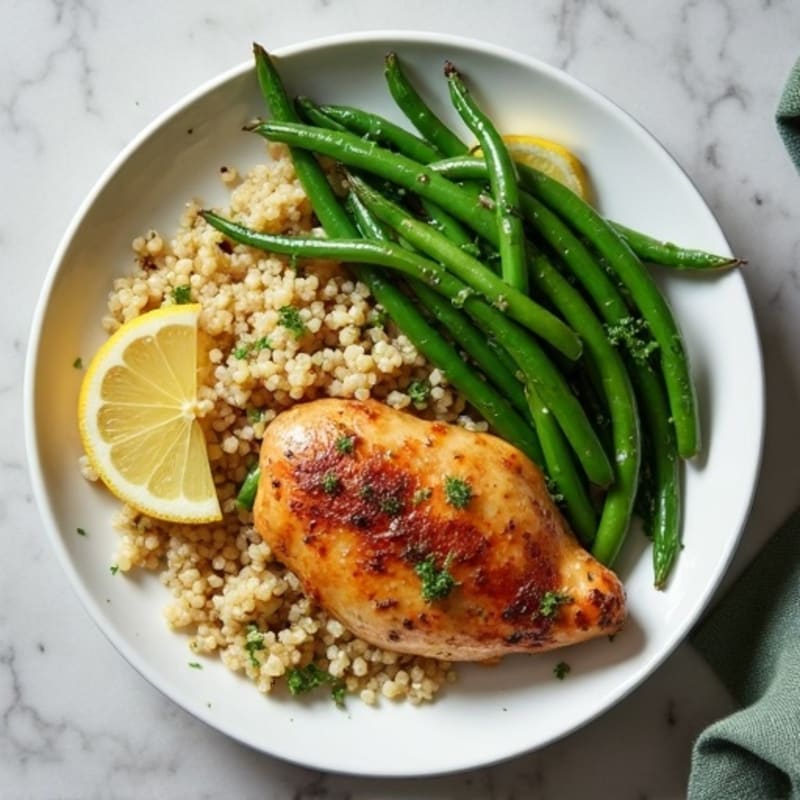 Lemon Herb Roasted Chicken with Crispy Green Beans