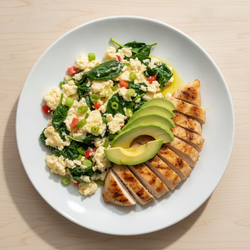 Egg White and Spinach Scramble with Grilled Chicken Breast
