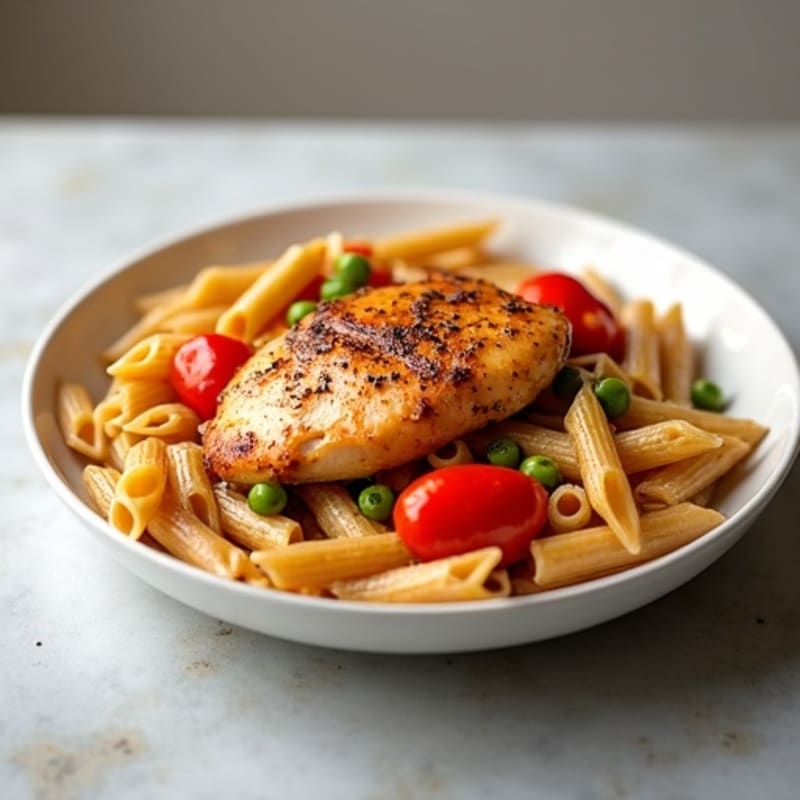 Spicy Garlic Chicken with Bell Peppers and Whole Wheat Pasta