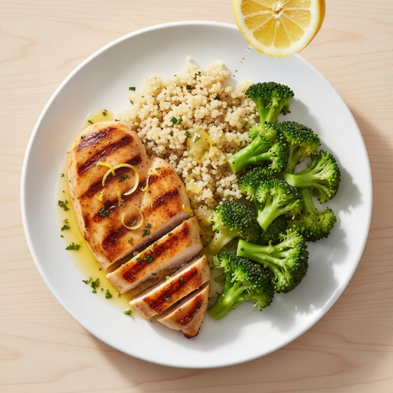 Grilled Chicken Breast with Quinoa and Steamed Broccoli