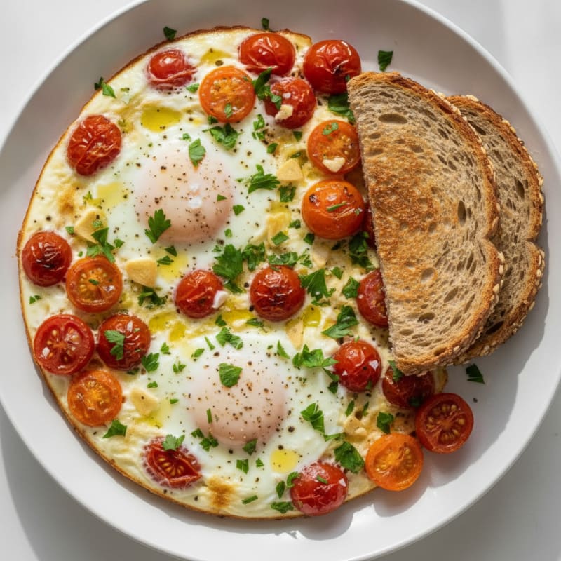 Protein-Packed Baked Eggs with Roasted Tomatoes and Sprouted Toast