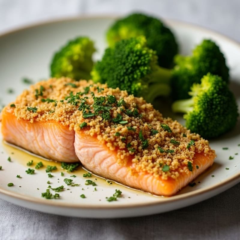 Herb-Crusted Baked Salmon with Roasted Broccoli
