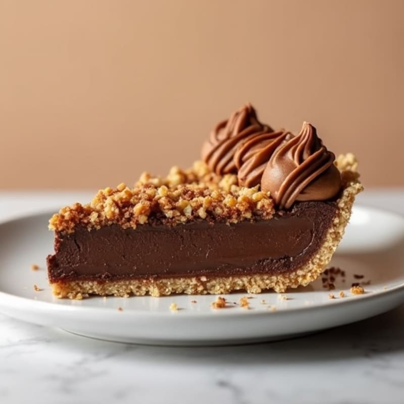No-Bake Dark Chocolate Peanut Butter Protein Pie