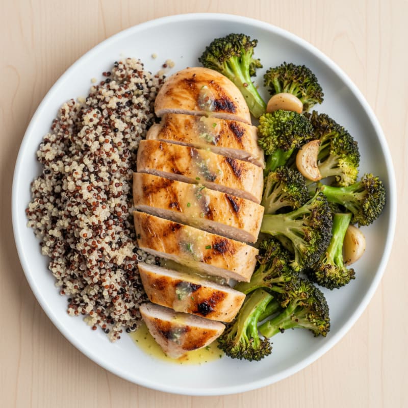 Grilled Chicken Breast with Quinoa and Roasted Broccoli