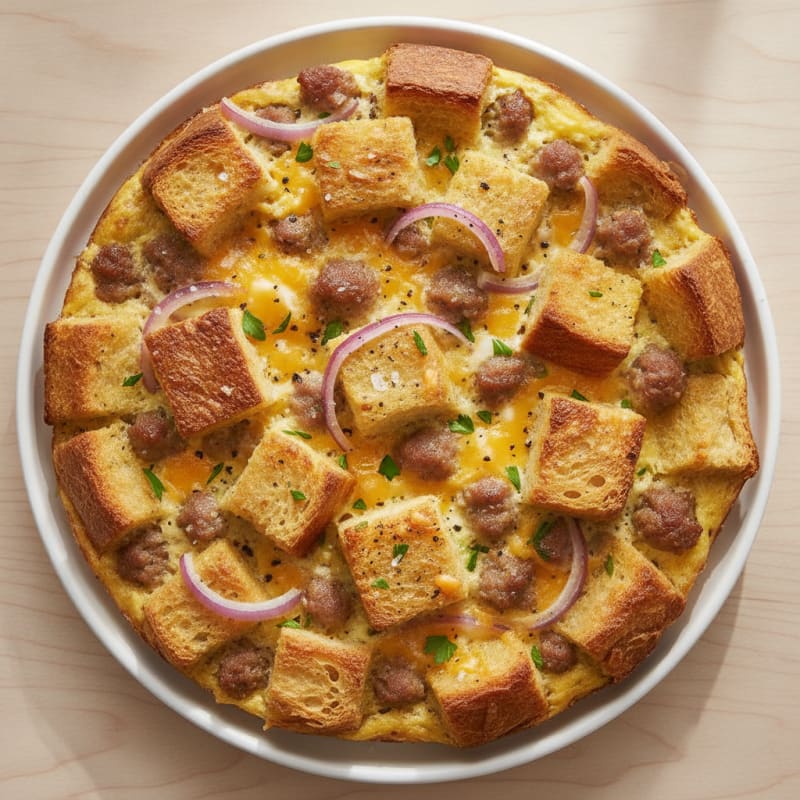 Sausage, Egg, and Cheese Sourdough Bake