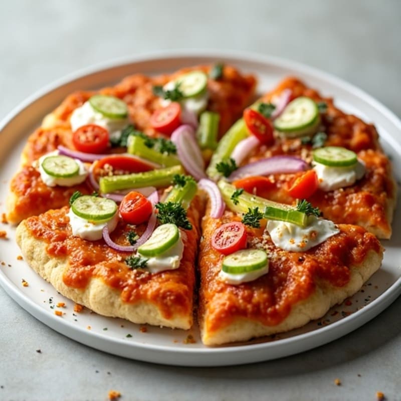 Crispy Buffalo Chicken Pizza with Fresh Vegetable Toppings