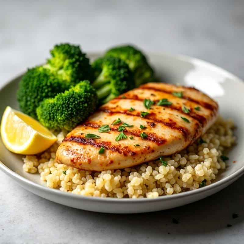 Grilled Chicken Breast with Quinoa and Roasted Broccoli